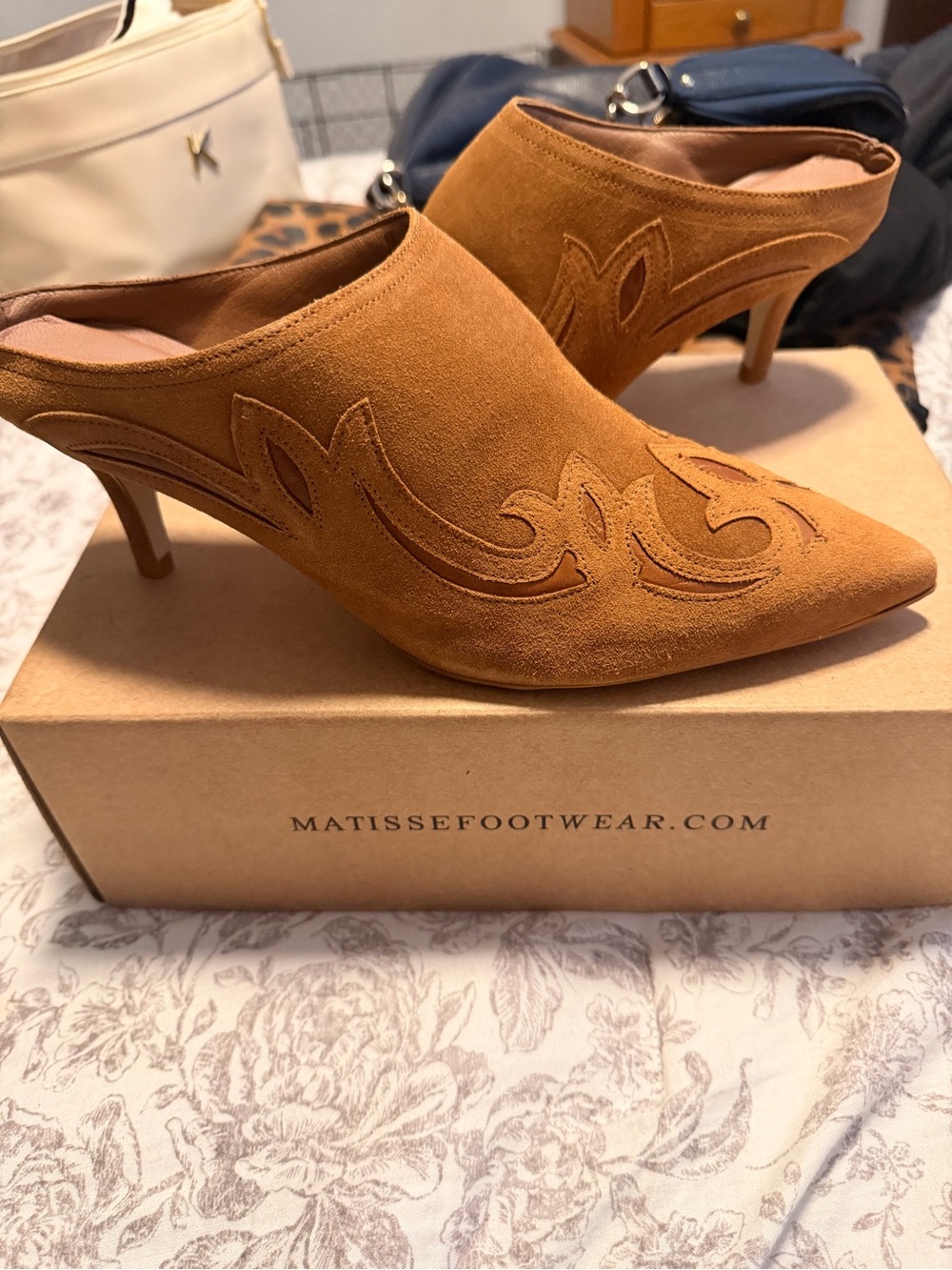 Matisse Camel Suede Pointed-Toe Heeled Mules